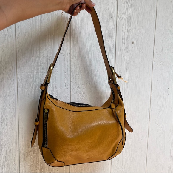 New Fossil Hannah Hobo Amber Gold Leather Bag - Picture 5 of 16